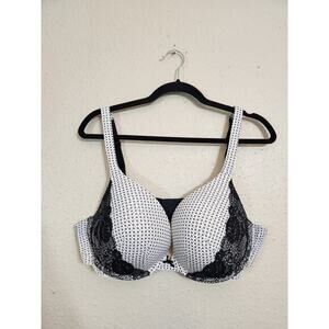 Cacique White & Black Lace Floral Diamond Print Smooth Boost Plunge Bra Size 42C
